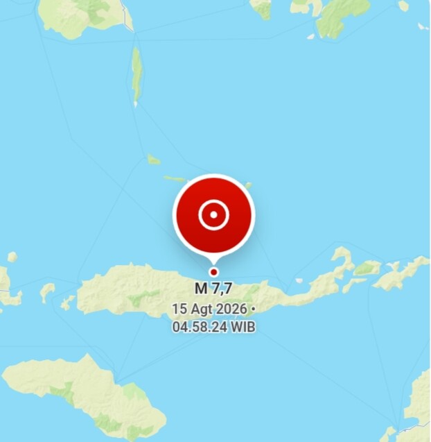 BMKG Nyatakan Potensi Tsunami Gempa M7,7 Flores Telah Berakhir 2 Peta gempa M7,7 Nagekeo dan potensi tsunami BMKG 15 Agustus 2026