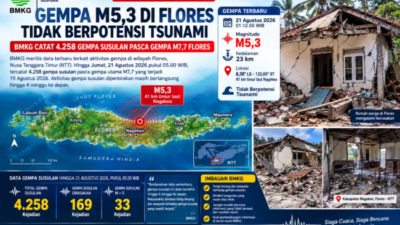 BMKG Catat 4.258 Gempa Susulan Pasca Gempa M7,7 Flores, Aktivitas Diperkirakan Berlangsung hingga 4 Minggu