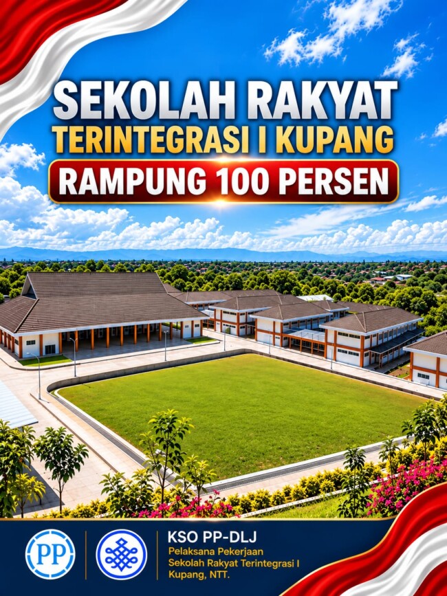 Rampung 100 Persen, Sekolah Rakyat Terintegrasi I Kupang Masuk Masa Pemeliharaan hingga Januari 2027 1 Pembangunan Sekolah Rakyat Terintegrasi I Kupang telah rampung 100 persen dan telah dilakukan PHO