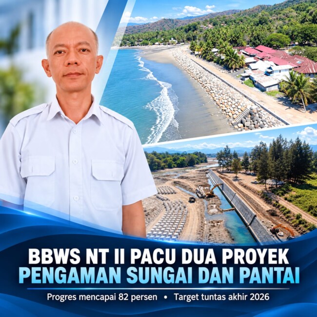 Kepala Satuan Kerja (Kasatker) PJSA Nusa Tenggara II, Yasir Koesnarto, mengungkapkan bahwa progres pelaksanaan proyek pengamanan pantai Nangaroro dan sungai Haekesak tersebut secara keseluruhan telah mencapai sekitar 82 persen hingga Senin, 26 Oktober 2026.